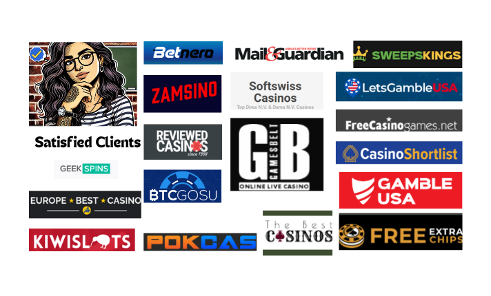 Client logos showcasing brands that collaborated with WritingKosmos for content writing, editing, SEO strategy, and translation services.